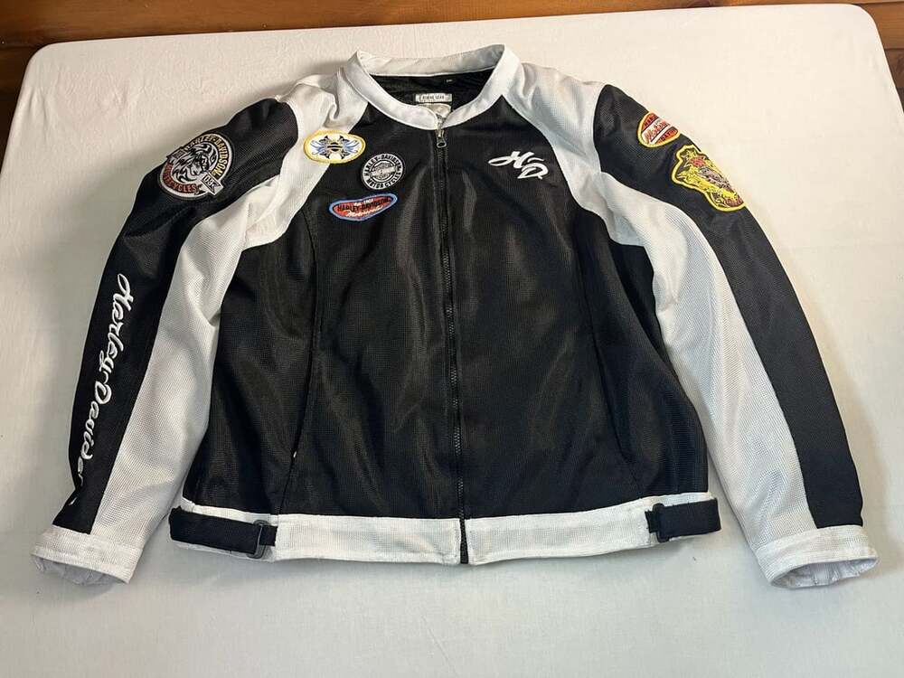 Harley-Davidson Official Riding Gear Mesh Jacket Size 2XL Black White Patches
